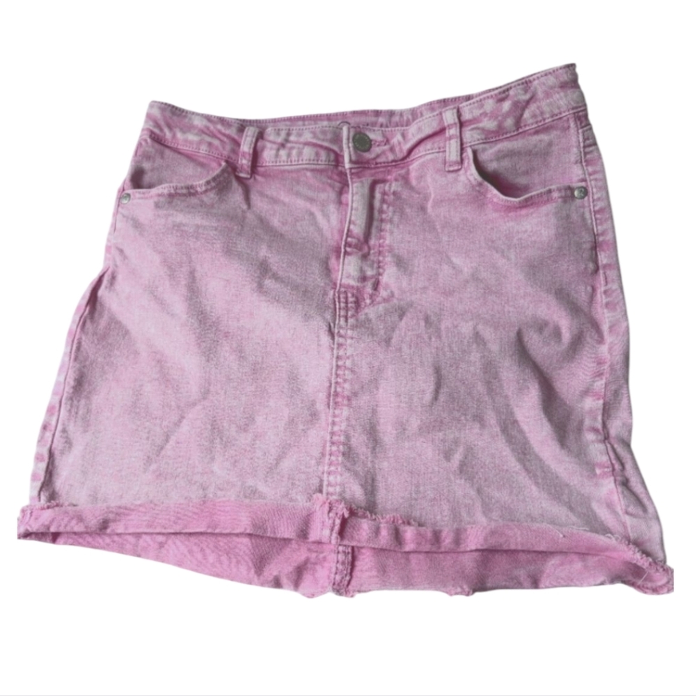 Girls 14-16 Denim Light Pink Jean Skirt Pockets Zip Elastic Adjustable Spandex